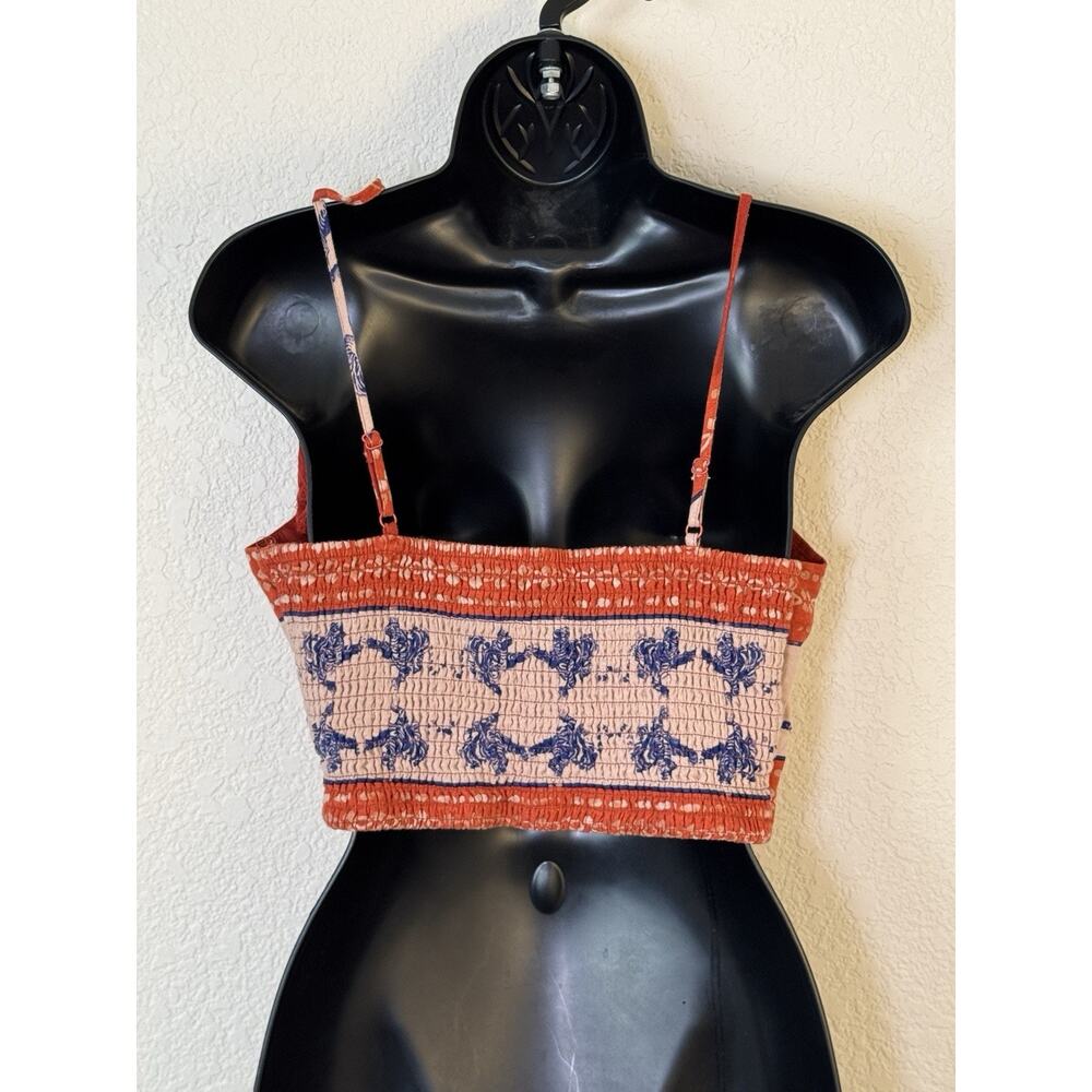 Caroline Constas Linen Blend Orange Blue Crop Top Tiger Print Medium - Picture 5 of 9